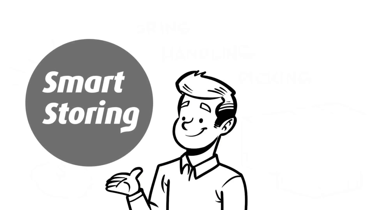 Illustration av en leende man med texten Smart Storing i en cirkel.