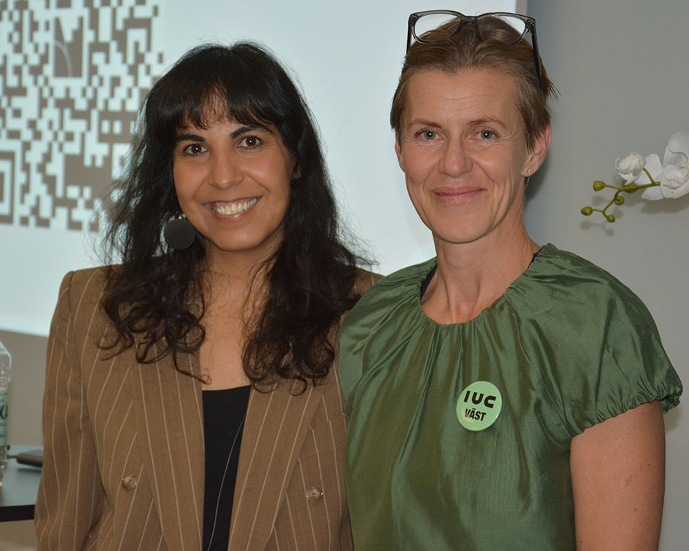 Hana Jamali tillsammans med Åsa Hasslin, vd IUC Väst, efter seminariet.