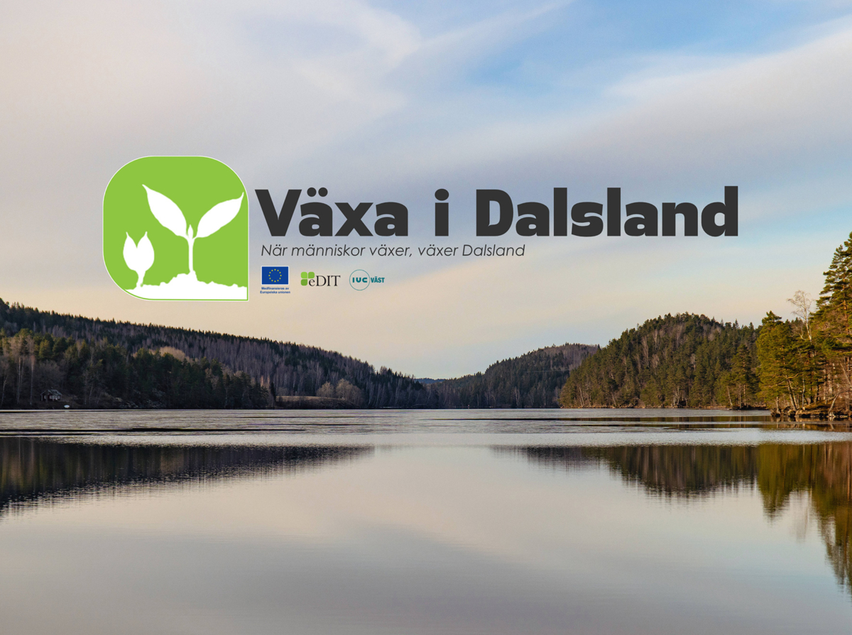 Växa i Dalsland – projektlogotyp med EU, eDIT och IUC Väst över Dalslandslandskap.